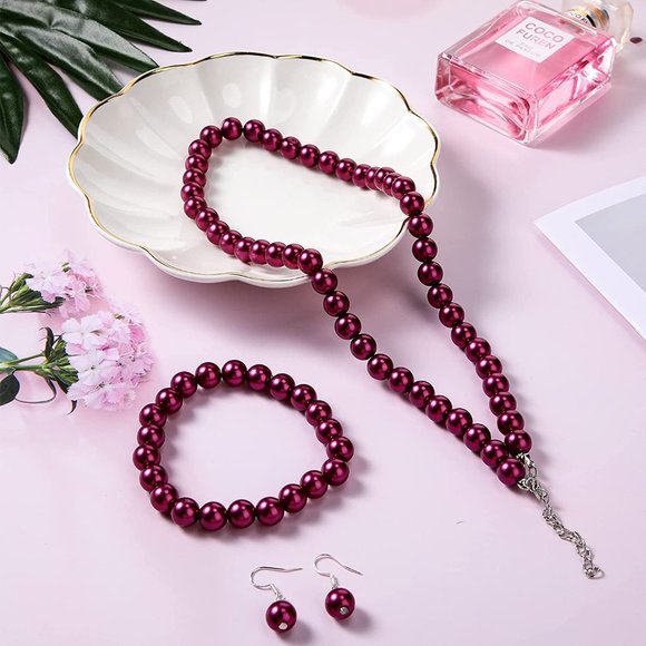 New Faux Pearl Jewelry Set Simulated Pearl Necklace Bracelet Earrings fo… - Picture 1 of 8